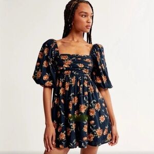 ABERCROMBIE & FITCH Puff Mini Dress Emerson A&F Linen Blend Cotton Floral Sz M